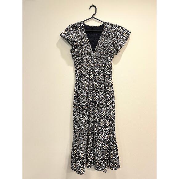 Rails Clementine Smocked Back Black and Floral Midi Dress Women's Size Medium - Picture 4 of 9